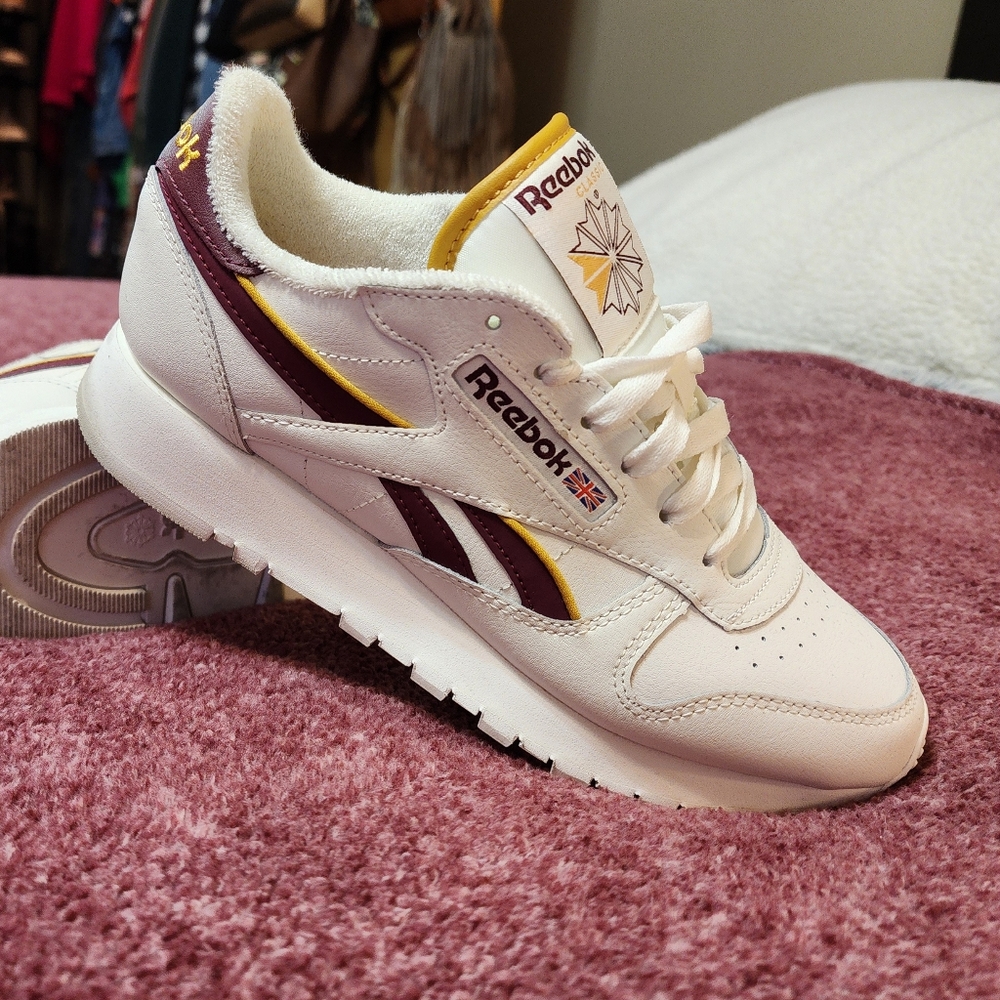 Reebok Classic White and Maroon Sneakers